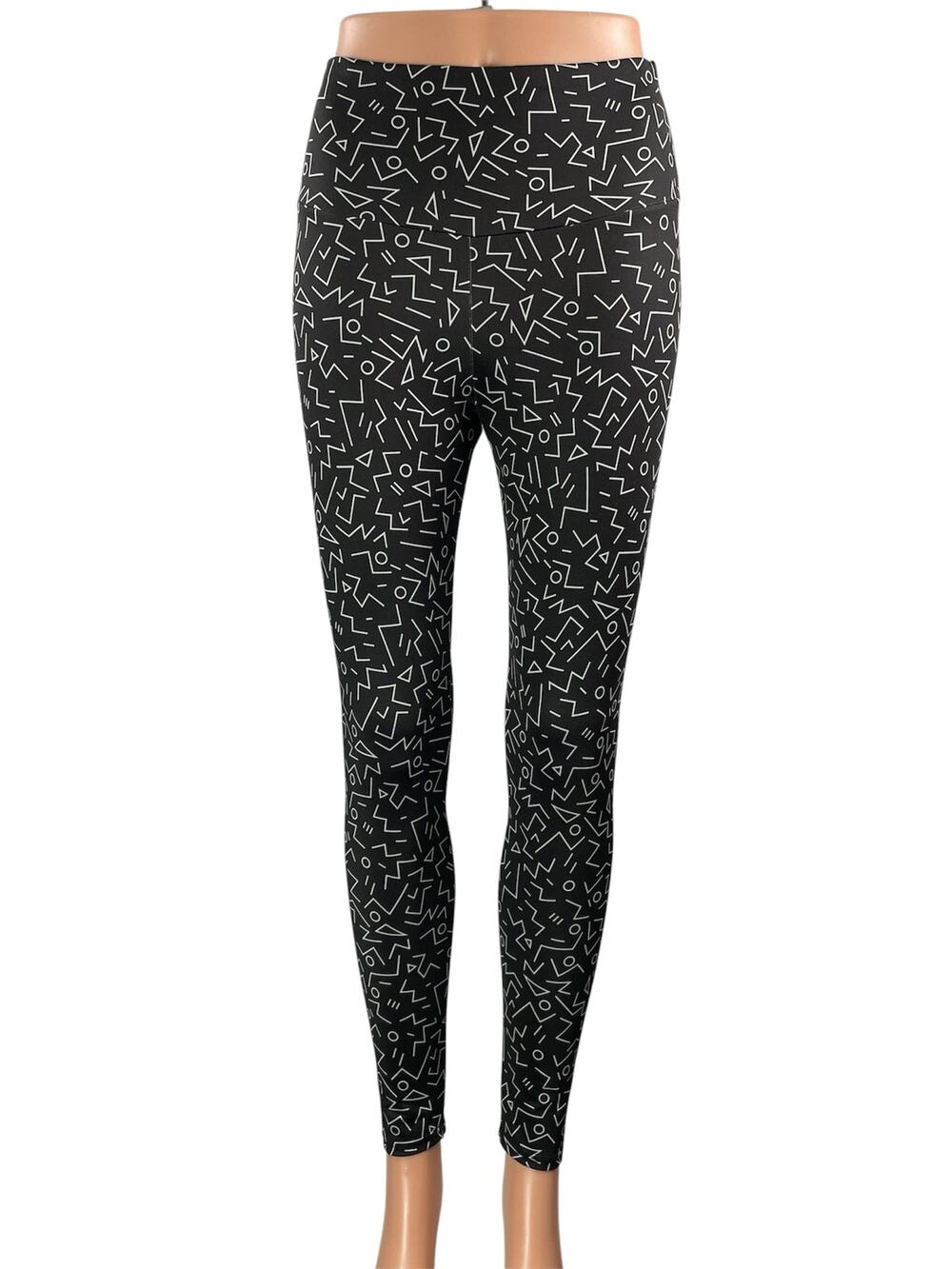 Vika Women's Black Geometric High Rise Gym Yoga Athletic Leggings Pants Size S